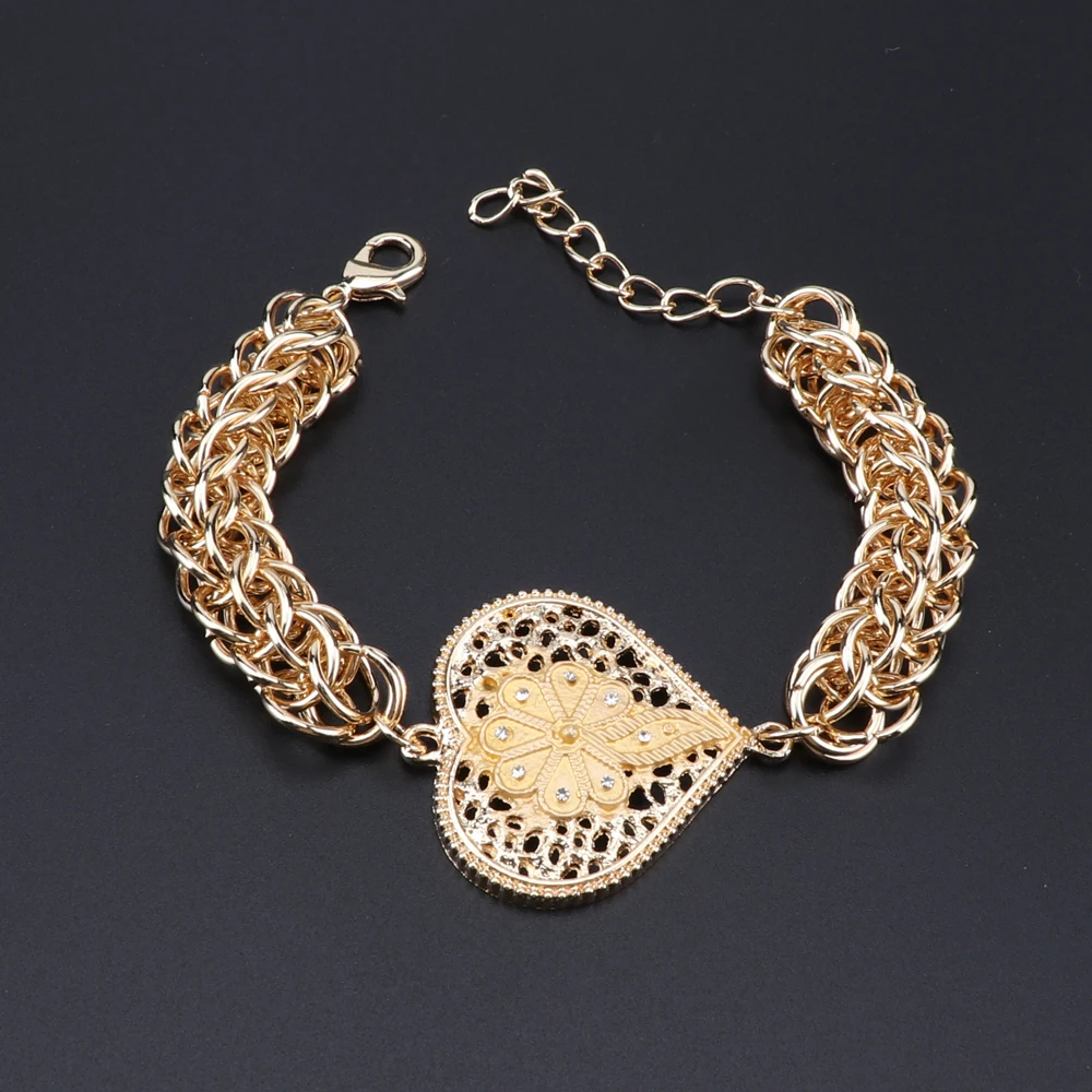 Дубай золотой цвет кристалл сердце кулон ожерелье серьги ювелирный набор