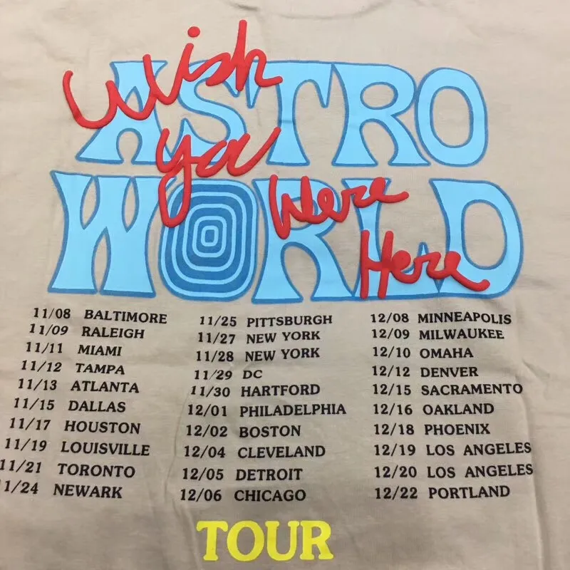 

TRAVIS Best Quality SCOTT ASTROWORLD Festival Pop Up Store Printed T shirt Men Women 1:1 ASTROWORLD Loose T-shirt