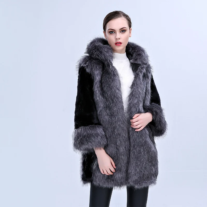 

Новинка 2020, зимнее женское пальто большого размера 3XL из искусственного меха, модная утолщенная теплая длинная свободная парка с капюшоном ...