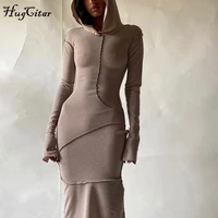 20222022 long sleeve hooded patchwork skinny maxi dress autumn winter women fashion streetwear casual outfits