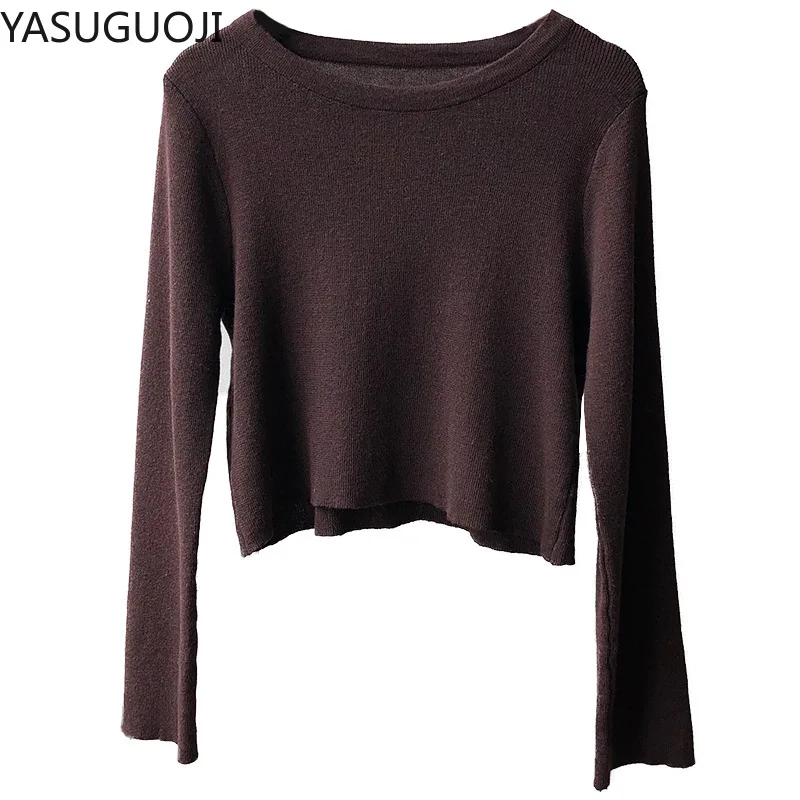

YASUGUOJI 2020 Autumn New Round Neck Long-Sleeve Knitwear Women's Slim Style In Korean Version Elastic Slimming Shirt D5015