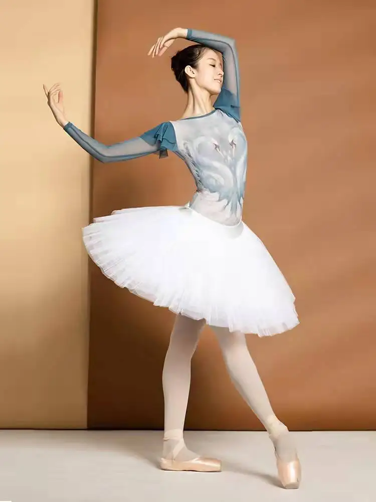 Classical Ballet Dancing Swan Lake Tutu White Black Adult Ballerina Professional Performance Hard Mesh Tulle Skirt With Briefs