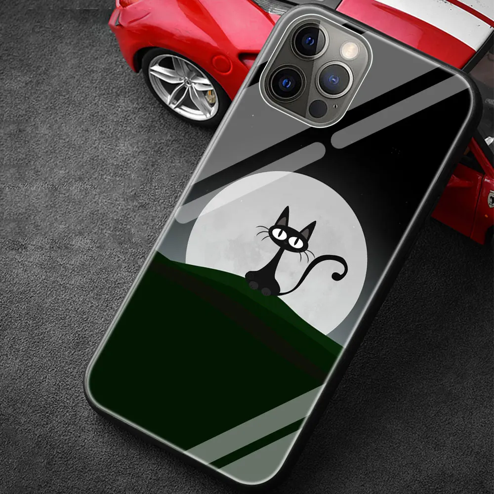 

Cartoon Cat Glass Phone Accessories Cover Case for Apple iPhone 12 11 Pro MAX 8 7 6 6S Plus XS Silicone Edge Shell