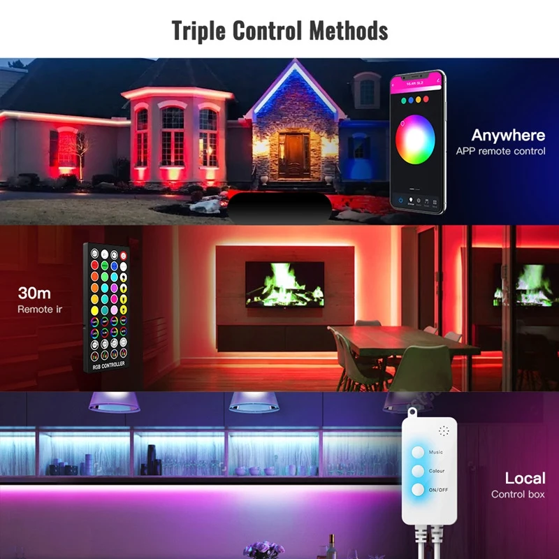 

32.8Ft/10M Led Strip Lights Smd Rgb Color Changing Lights Smart IR Control Music Dancing WiFi Bluetooth DC 12V US Plug