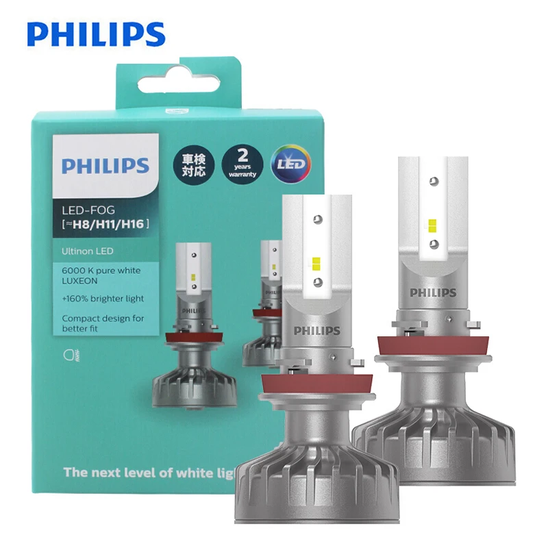 Philips LED H8 H11 H16 Ultinon Автомобильные противотуманные фары 6000K холодный синий белый