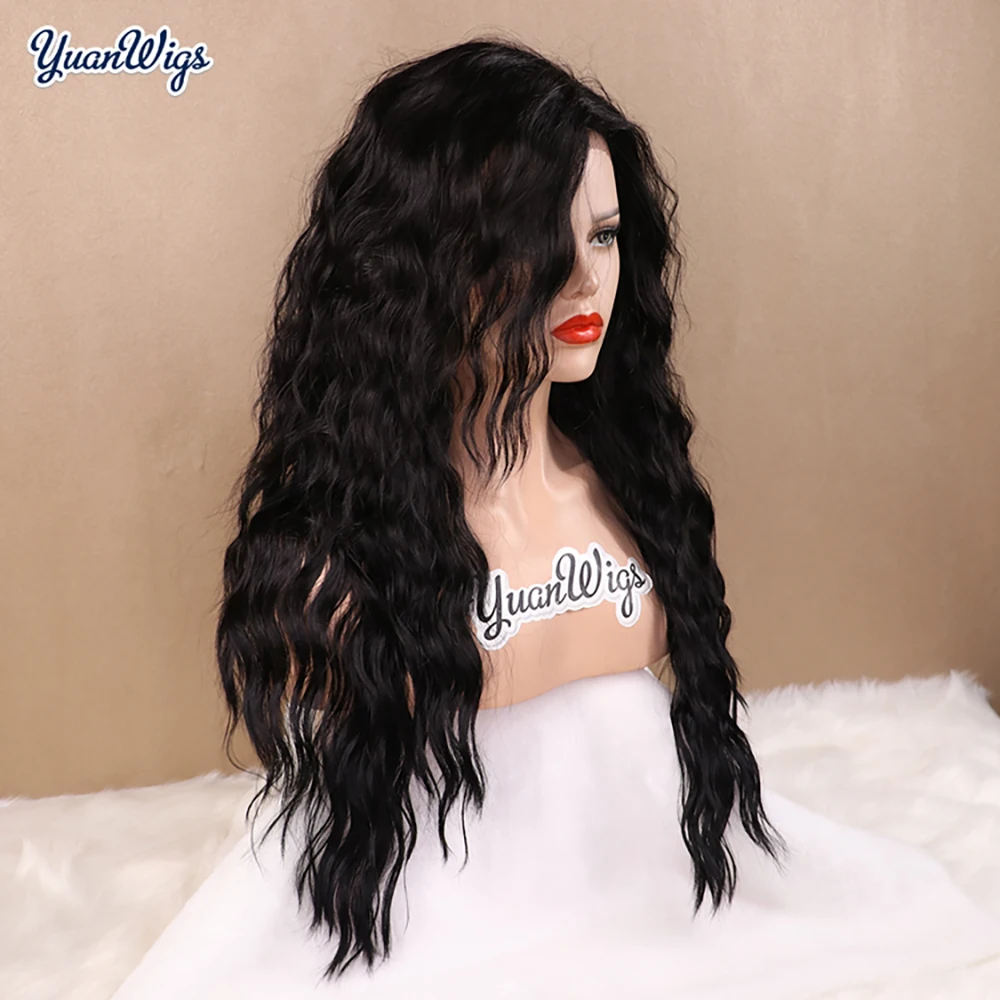 YuanWigs длинные волнистые Glueless кружева спереди синтетический парик термостойкие