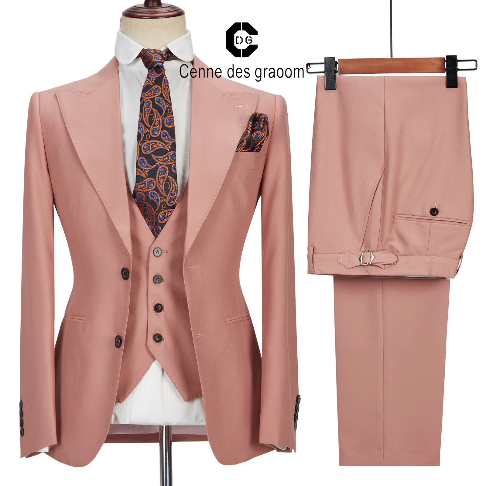 

Cenne Des Graoom Men Suits Costume Homme Tailor-Made Blazers Vest Pants 3Pcs Set Wedding Dress Groom Formal Business Work Wear