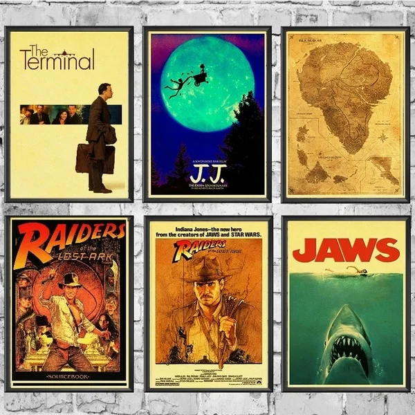 E.T. /Плакаты из фильмов челюсти/Терминал/Парк Юрского периода Спилберга настенные