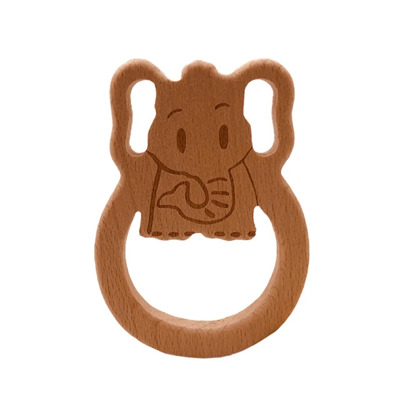 

GXMB Baby Teether Cartoon Elephant Beech Wooden Teething Ring Pacifier Chain Pendant Rattle Nursing Chewing Toy Molar Soother