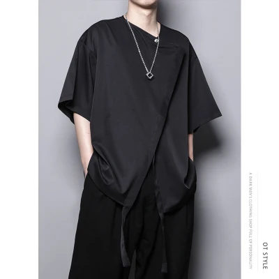 

Personality is original dark department asymmetrical design long loose short-sleeve t-shirt half-sleeve tee men big size fashion
