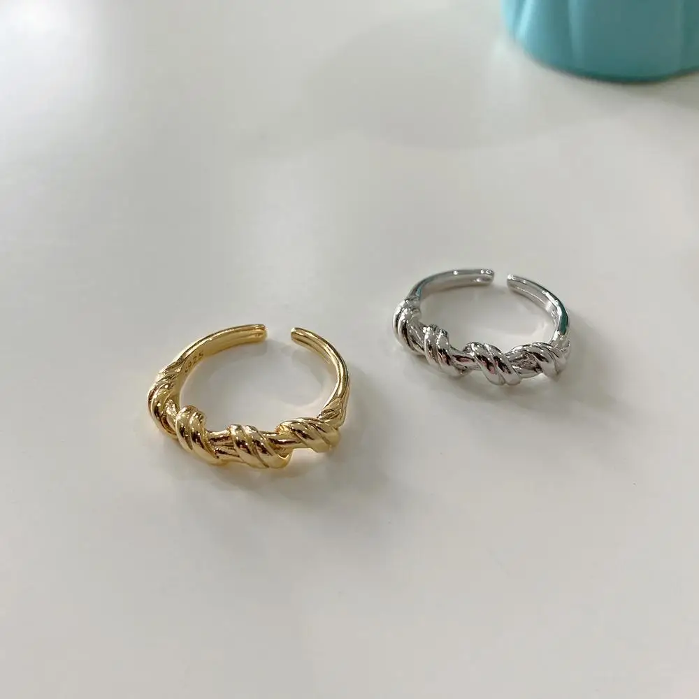 

YPAY 100% Genuine 925 Sterling Silver Open Rings for Women Korea INS Rope Knot Adjustable Ring Fine Party Jewelry Gifts YMR1071