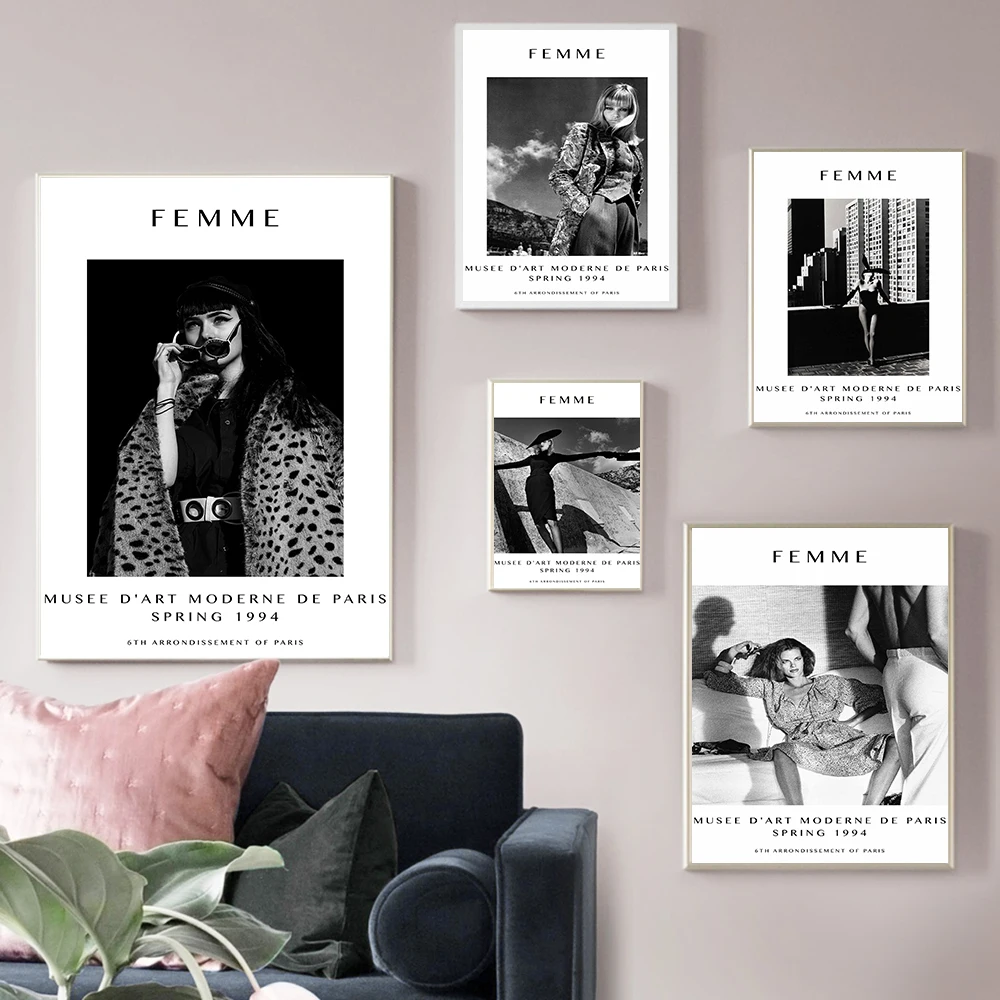 

Black White Fashion Week Magazine Cover Paris Vogue Exhibition Feminist Poster Wall Art Print Canvas Painting Modern Home Decor