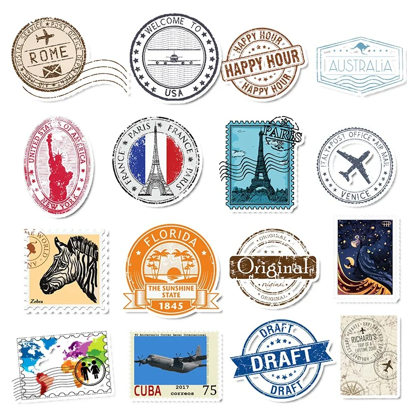 10/50Pcs Vinyl Vintage Stamp Stickers Retro Travel Suitcase Sticker Decals Toys for Laptop Car Luggage | Игрушки и хобби