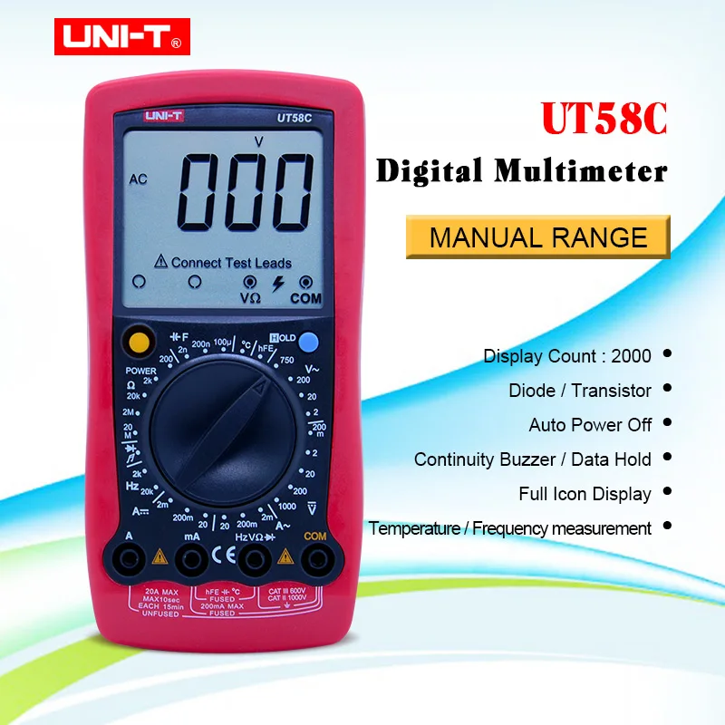 

UNI-T UT58C Digital Multimeters AC/DC Voltmeter Ammeter Temperature Capacitance Frequency Tester Mulimetro