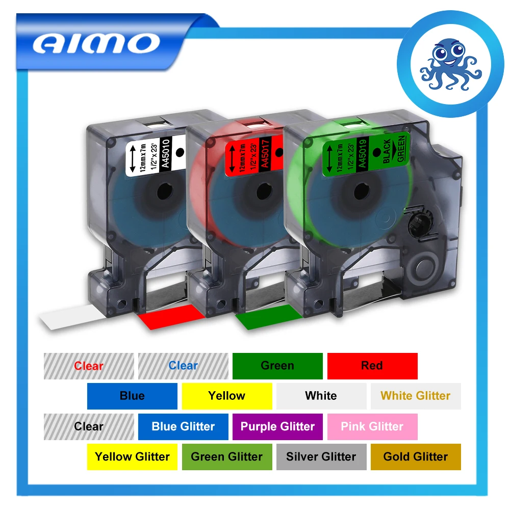 AIMO 1 упаковка 45013 12 мм многоцветный совместимый с DYMO D1 этикетка принтер лента