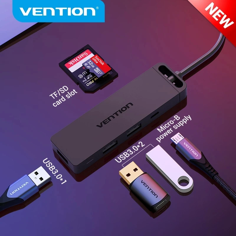 Vention-Adaptador de concentrador USB 3,0, divisor de puertos de alta velocidad, OTG,...
