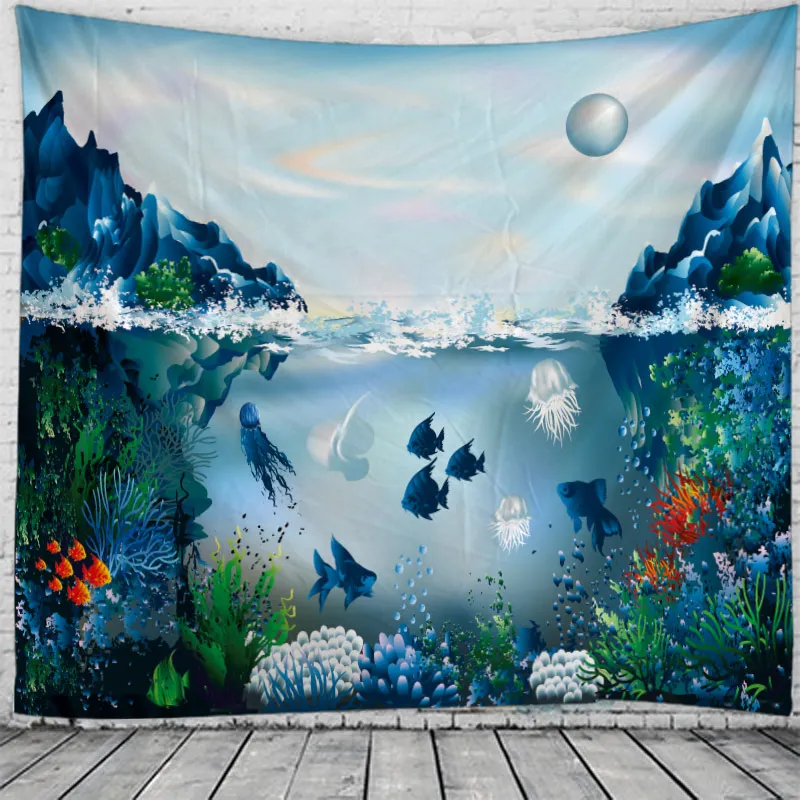

Гобелен с 3D-принтом морских животных, настенное покрывало, пляжное полотенце, скатерть, коврик для йоги, морские животные, большой размер