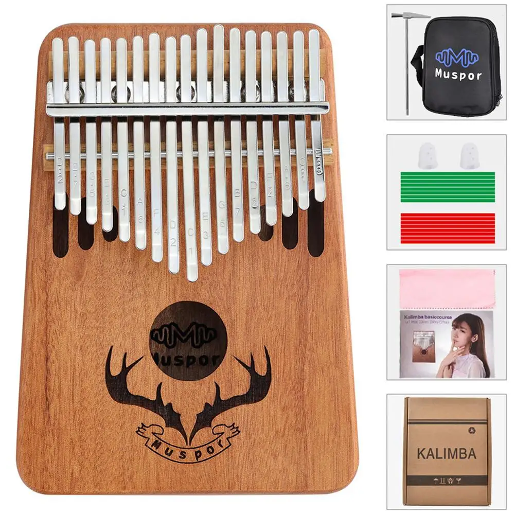 

Muspor 17 Keys Kalimba Portable Thumb Piano Mahogany with Padded Bag Tuner Hammer Musical Instruments Mbira Sanza Thumb Piano