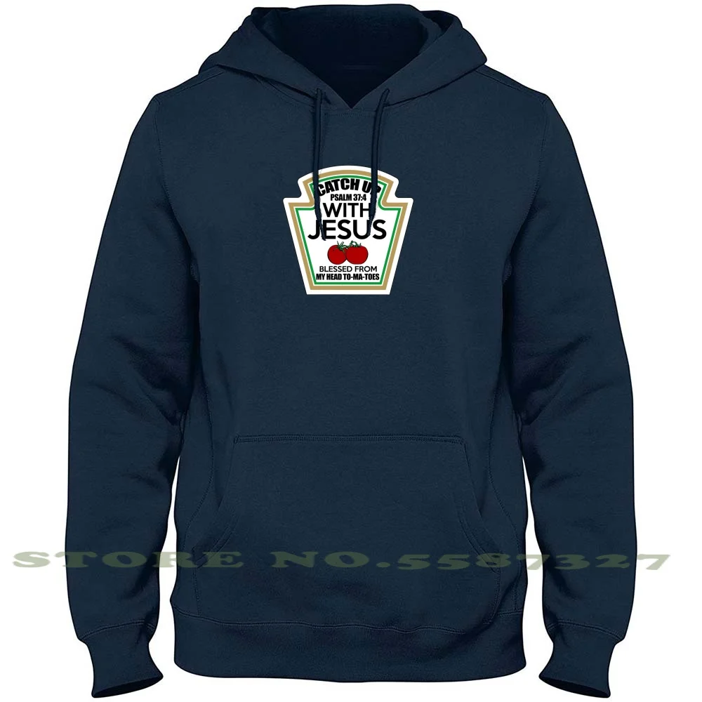 

Catch Up With Jesus! Long Sleeve Hoodie Sweatshirt Gag Funny Pun Fun Laugh Haha Lol Jesus Catchup Christ Christen Bible Tomato