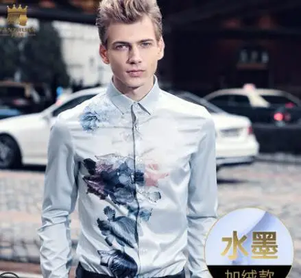 Fanzhuan,, новинка, Мужская Летняя Повседневная модная мужская рубашка с цветочным принтом, мужская рубашка с длинными рукавами, Корейская распродажа 612003 - Цвет: with velvet
