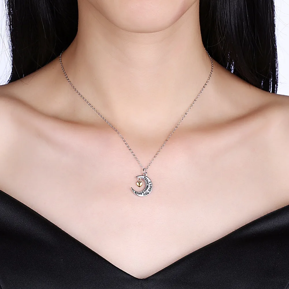 Lekani Moon And Back Trendy Design Gold Heart Pendant Necklace 925 Sterling Silver Fine Jewelry For Women Collares | Украшения и
