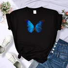 Футболка женская уличная свободного покроя, модная брендовая рубашка с синими бабочками, повседневный топ в стиле оверсайз, на лето