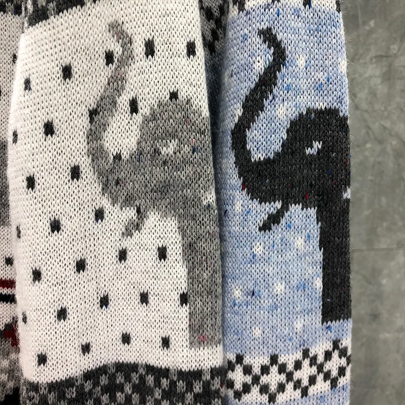 

2021 Fashion TB THOM Brand Sweaters Women Loose O-Neck Pullovers Clothing Elephant Pattern Striped Wool Thick Winter Casual Coat