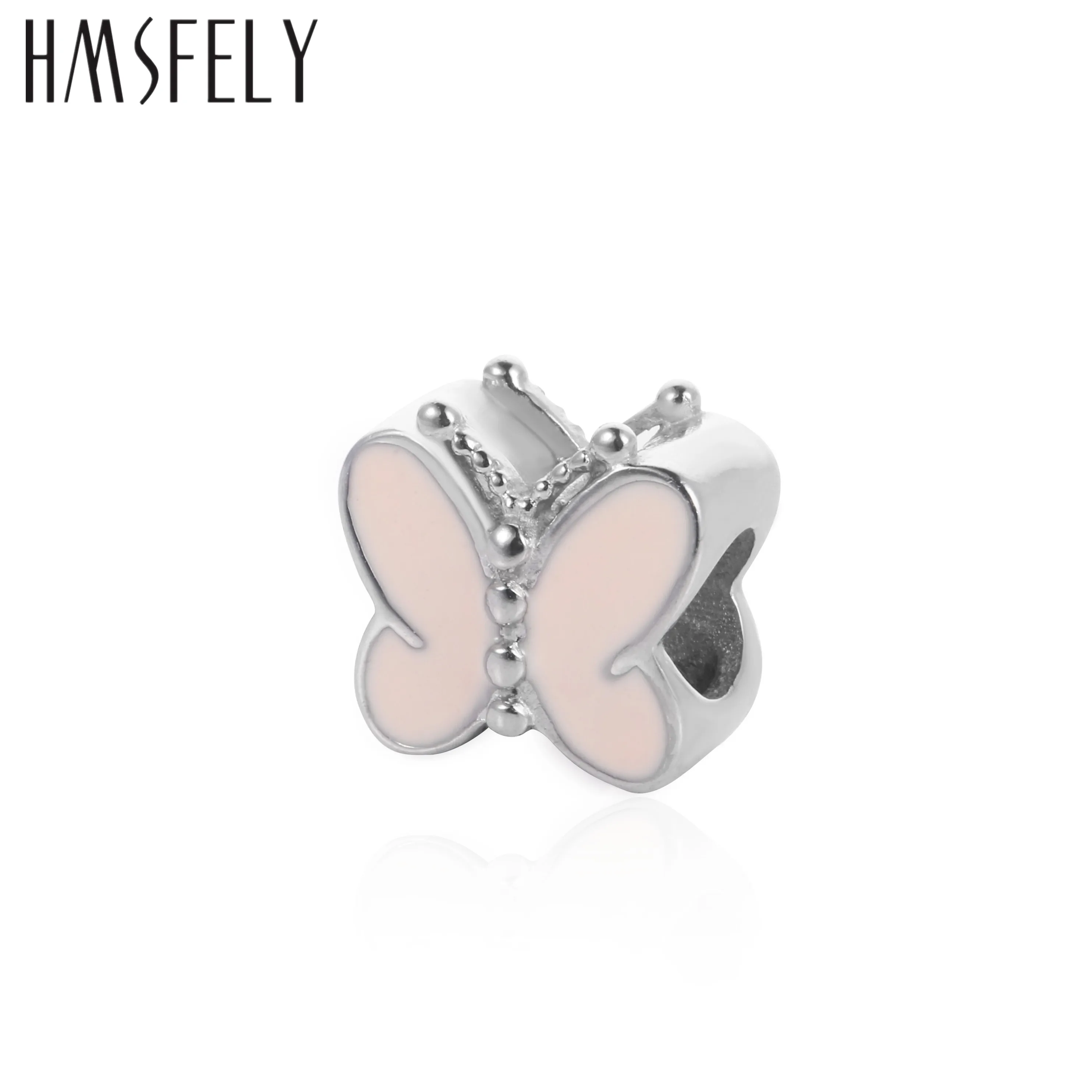 HMSFELY европейские розовые эмалевые бусины в форме бабочки для самостоятельного