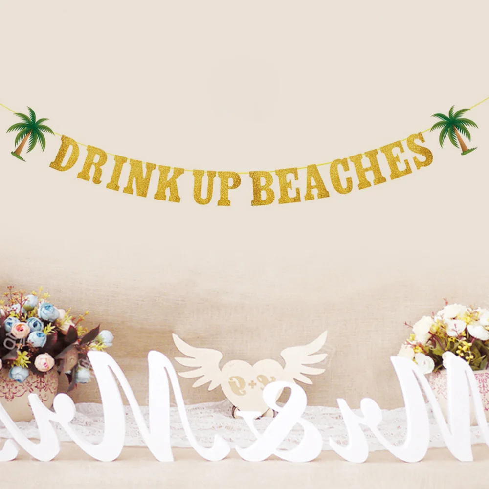 

1pc Glittery Drink Beaches Party Hanging Banner Hawaiian Banner (Golden)