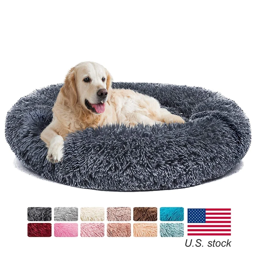 

Donut Dog Bed Warm Soft Long Plush Pet Cushion For Samll Large Dog House Cat Calming Bed Washable Pet Sofa Mat Pet Accessories