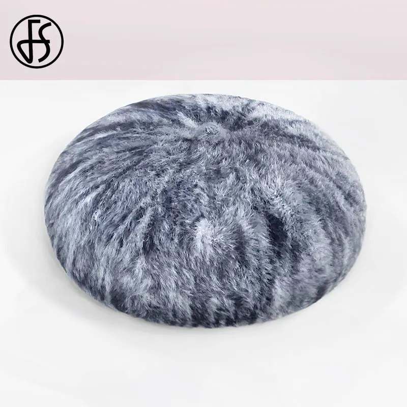 

FS Women Berets French Artist Beanie Vintage Blue Winter Hats Warm Cap Beret Hats Elegant Ladies Yellow Caps Female
