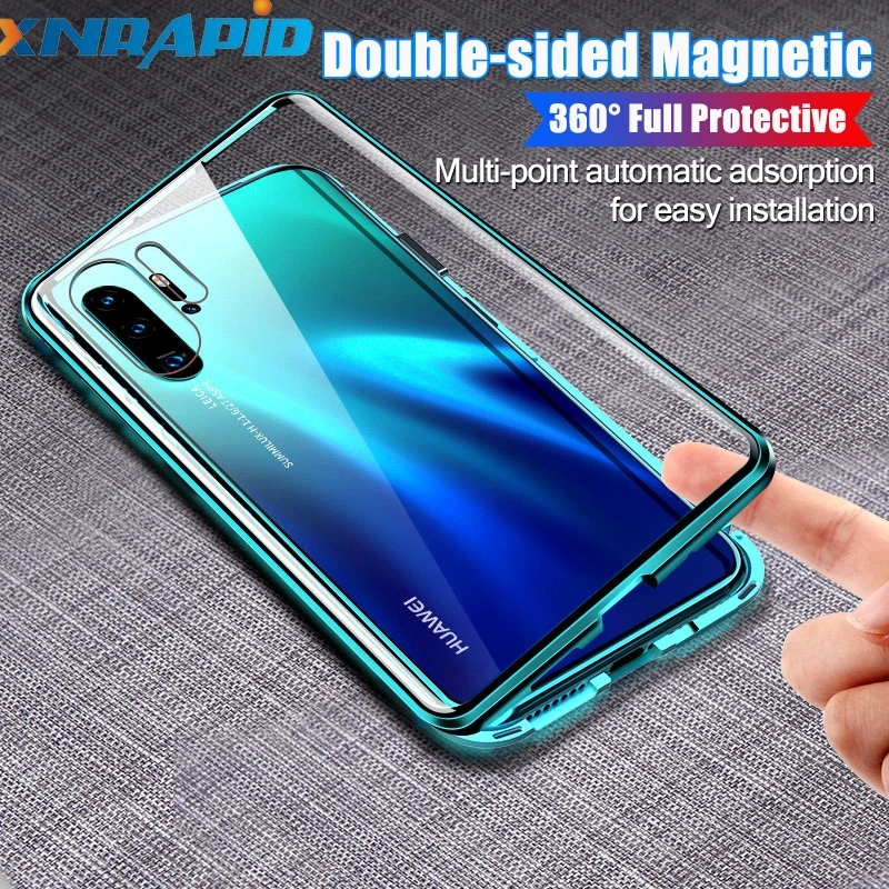 Магнитный абсорбционный металлический флип-чехол для huawei P30 P30Pro P30Lite, двухстороннее закаленное стекло для huawei P30 Pro, чехол