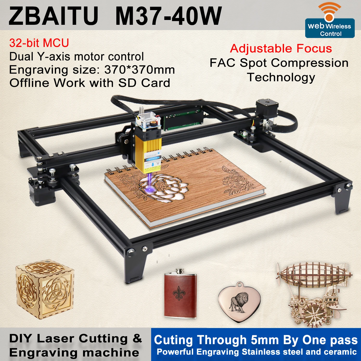 ZBAITU M37 40W Laser Cutter Engraver Machine CNC Engraving Offline Control 32-Bit Carving Wood/Metal/Acrylic. | Инструменты