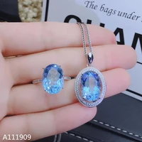 kjjeaxcmy boutique jewelry 925 sterling silver inlaid natural blue topaz pendant ring female suit support detection popular
