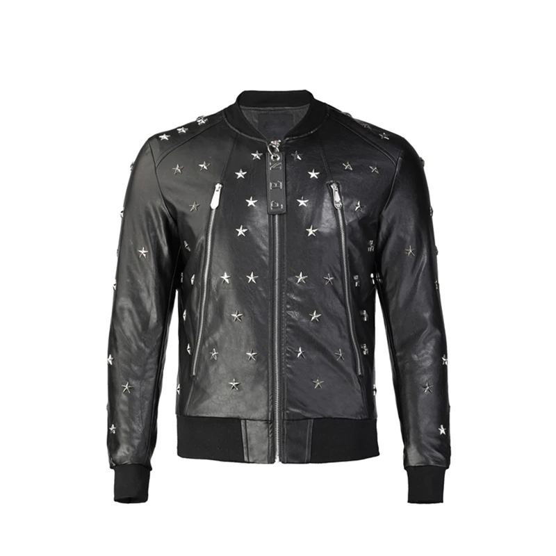 

Rivet Star Design Trendy Leather Jackets Men Motorcycle PP Leather PU Jacket QP Philipp Plein Coats & Jackets Clothing Outerwear