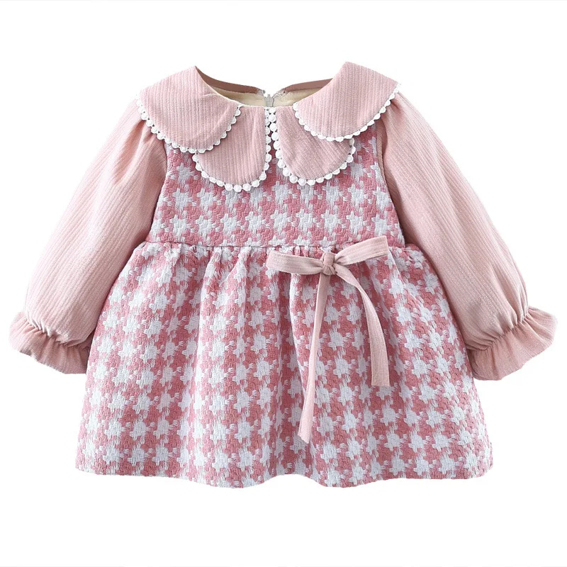 

Children Clothing Girls Dress Autumn And Winter Plus Velvet Baby Children Girls Baby Houndstooth Princess Skirt Korean Version
