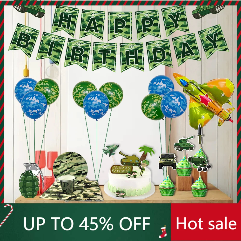 

2021 Camouflage Balloons Military Theme Party Army Birthday Decoration Tank Fighter Latex Ballon Baby Shower Kids Gift Boy Decor