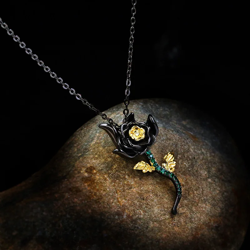 Высококачественная винтажная подвеска в виде Розы черная и Золотая серия