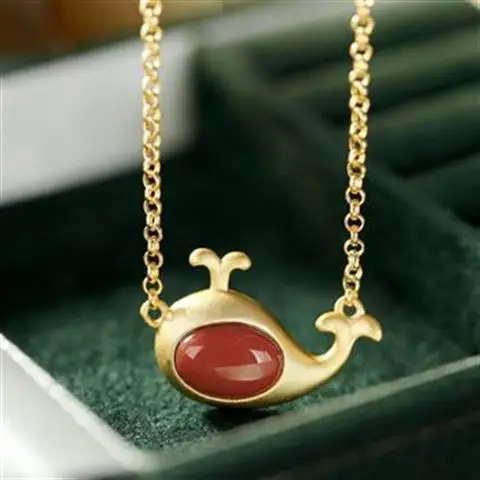 

Original S925 Sterling Silver Gilding Agate Personality Kawaii Gift Dolphin Ladies Clavicle Chain Pendant Pendant