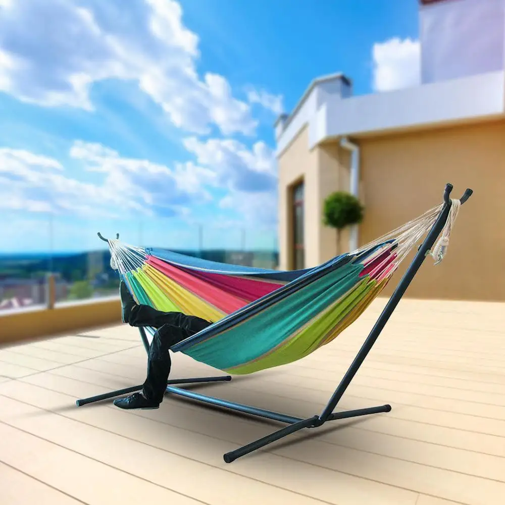 

200*150cm Indoor/Outdoor Camping Hammock Hanging Chair Durable Comfort Thick Canvas Stripe Hammocks Swing Chairs without Shelf