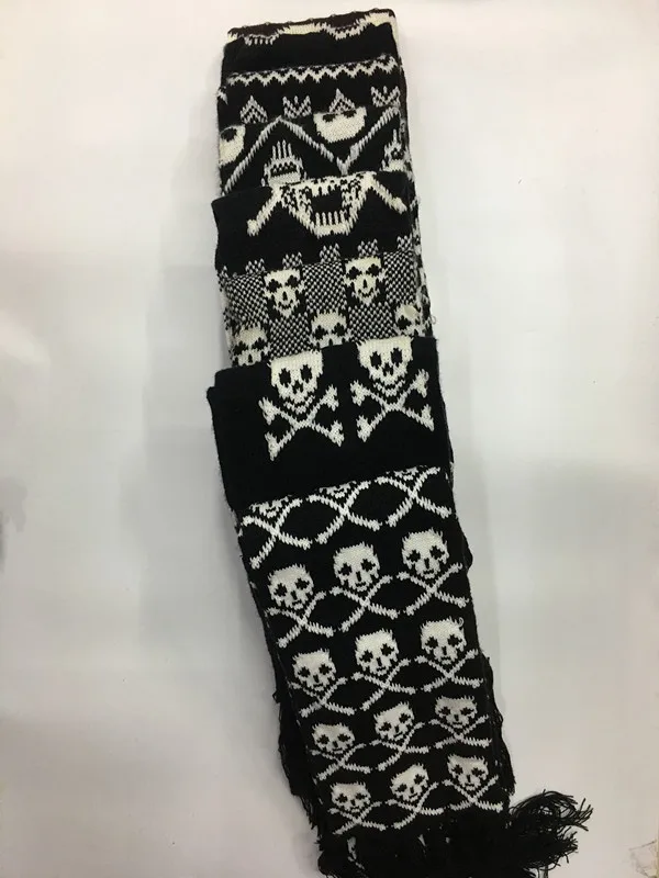 Dragon Skull Scarf Unisex Women Man Winter Knitted Pashmina Shawl Black Acrylic Echarpe Luxury Female Skeleton Wrap with Fringes