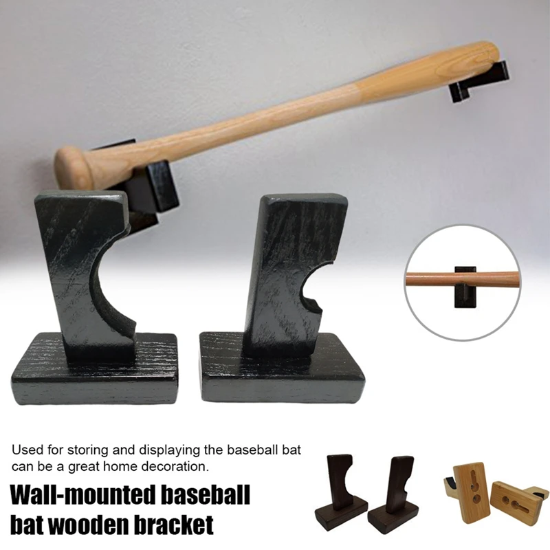 

2pcs Wooden Baseball Bat Display Holder Rack Portable Wall Mount Baseball Stand Horizontal Softball Bat Hockey Stick Bracket