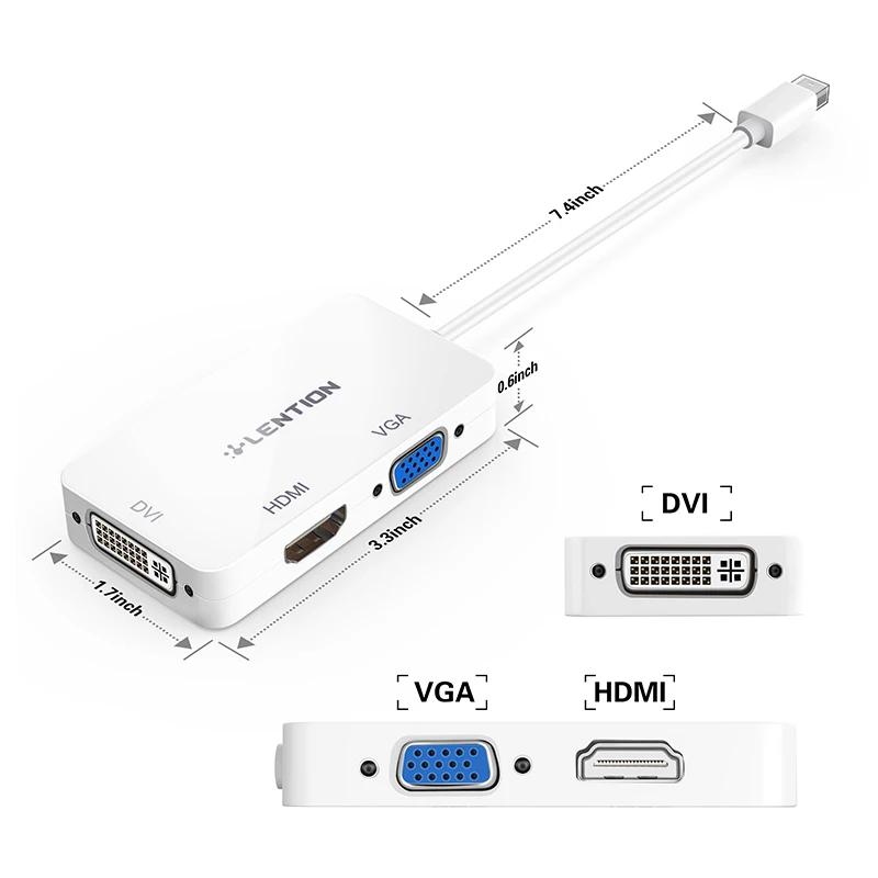 Адаптер Mini Display Port to VGA HDMI DVI кабель 3 в 1 конвертер порта дисплея Thunderbolt Для MacBook Air Pro
