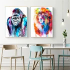 Картины на холсте с изображением граффити, акварельный Лев и орангутана, плакаты и принты, настенные картины с животными для декора гостиной