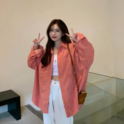 Женская Вельветовая рубашка фиолетового цвета с длинным рукавом | одежда