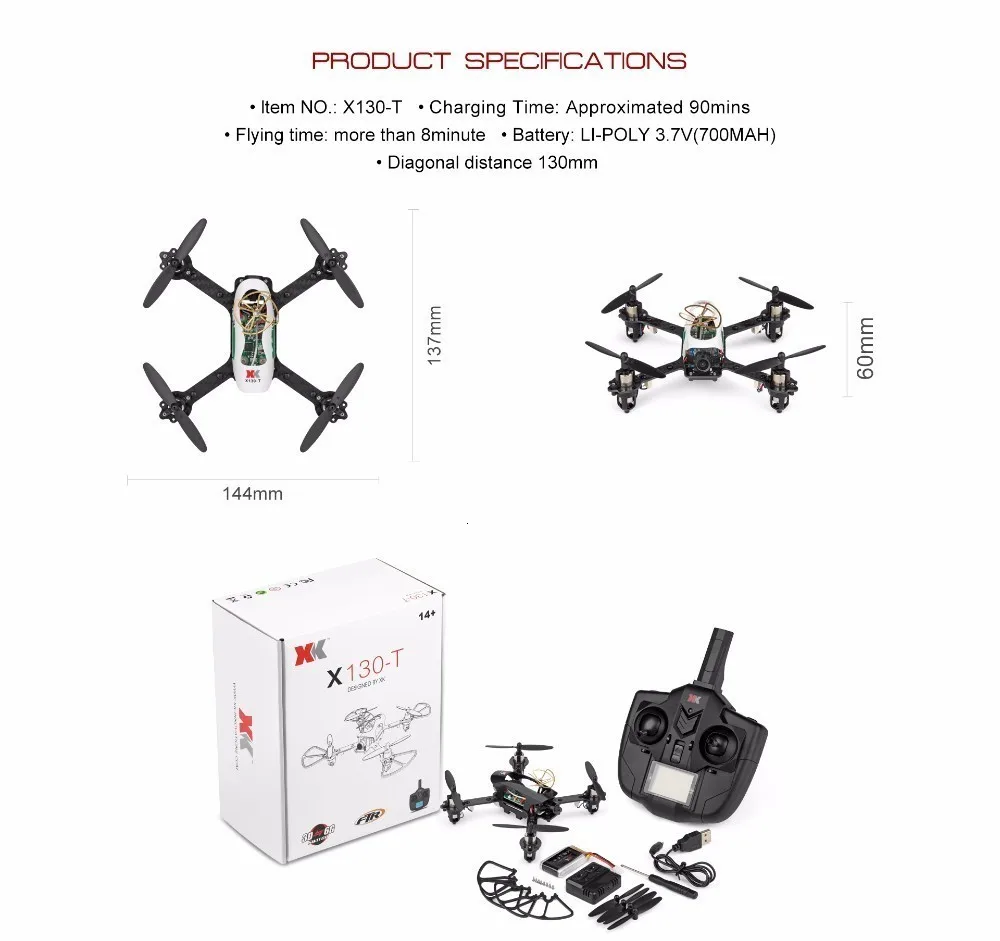 Гоночный Дрон WLtoys XK X130-T 5,8G FPV 3D/6G с hd-камерой 2,4G 4CH карбоновая рама RTF мини Радиоуправляемый квадрокоптер