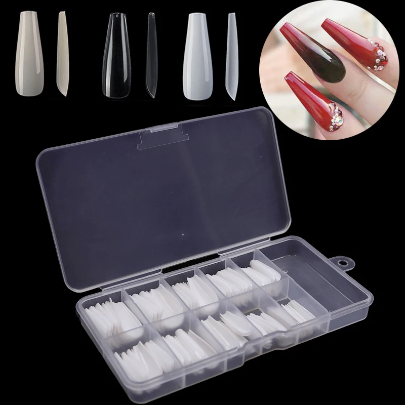 100 шт./коркор. белый/прозрачный/натуральный длинный полностью закрывающий стилет