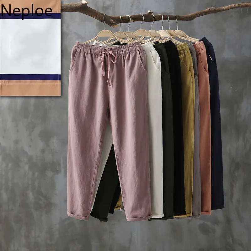 Neploe осенние женские брюки Pantalon Femme хлопковые льняные шаровары, брюки больших размеров на шнурке, женские свободные повседневные штаны 54594