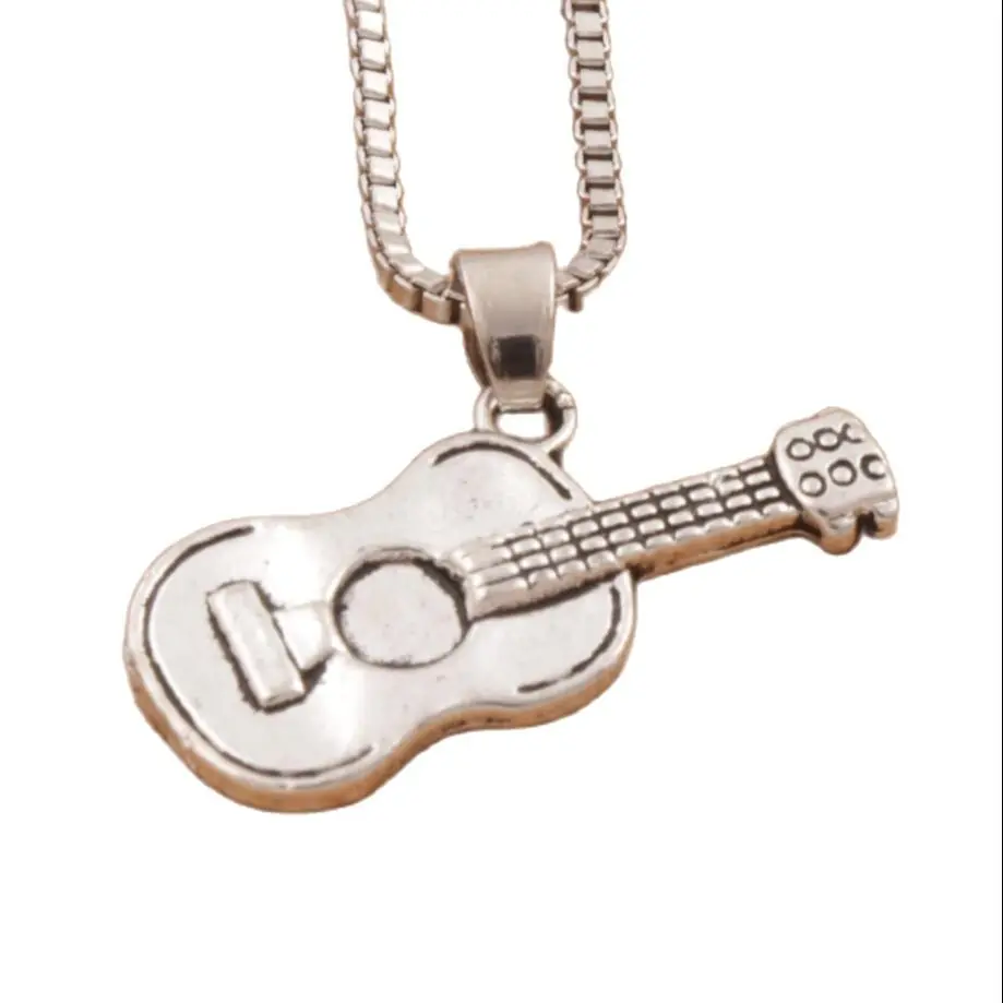 

4Pcs Acoustic Guitar Music Player Pendant Necklaces 24inches Chains N291 25.1x12.2mm Zinc Alloy