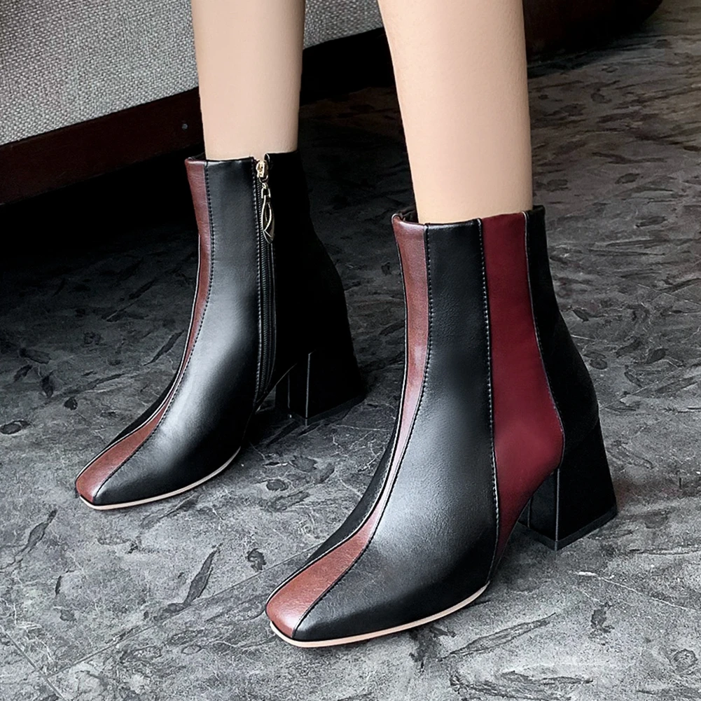 

KARINLUNA Plus Size 32-48 New Brand Female Ankle Boots Quare Toe High Heels Zip Ankle Boots Women Autumn Comfort Shoes Woman